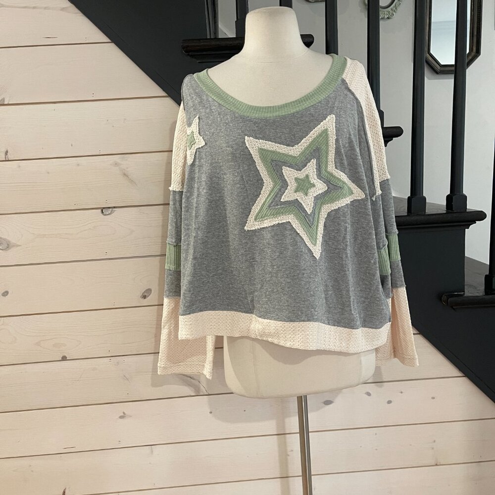020 Pol Shining Star Patchwork Long Sleeve Pull O… - image 6
